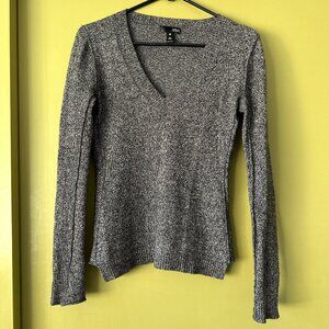 Aqua Charcoal  Grey 100% Cashmere V Neck Sweater